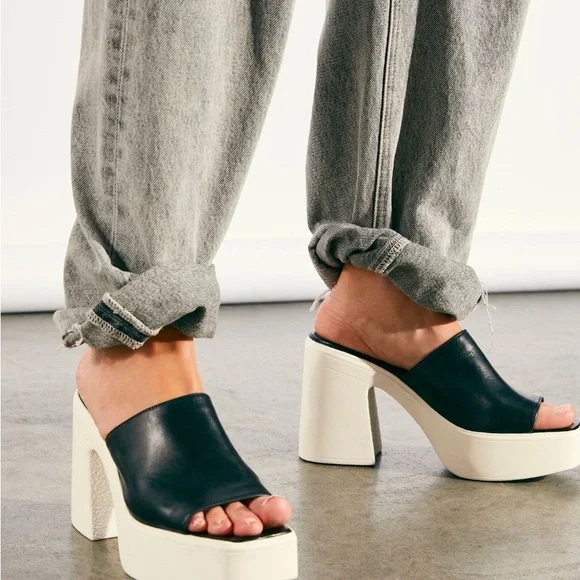Free People Black and Cream Heeled Mules - Picture 1 of 7